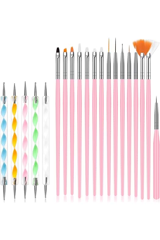 20Pcs Set de Pinceles para Uñas, Ideales para Nail Art, Diseño y Manicura Creativa