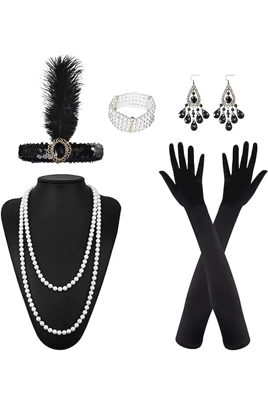 Accesorios años 20: Conjunto de accesorios vintage para fiestas y disfraces de los años 20.