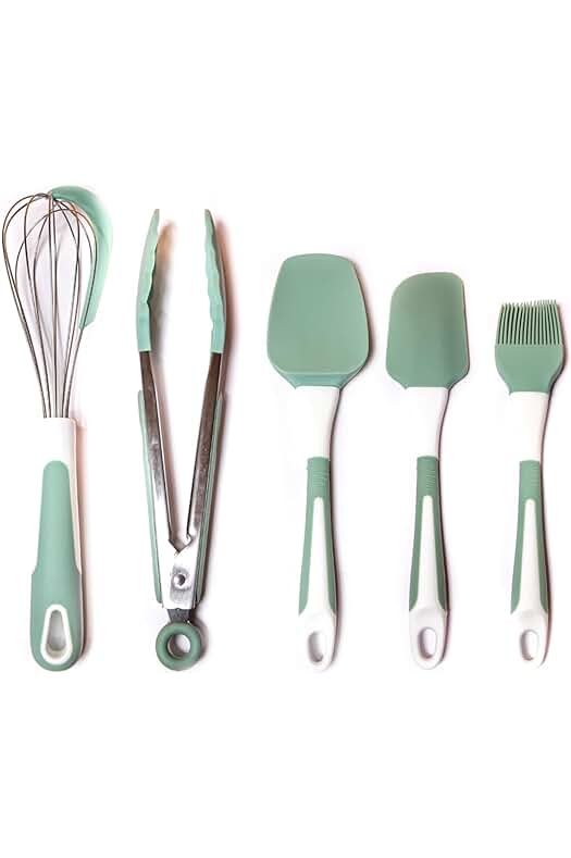 Accesorios de Cocina de Silicona - Set de 5 Utensilios Antiadherentes sin BPA y Resistentes al Calor.