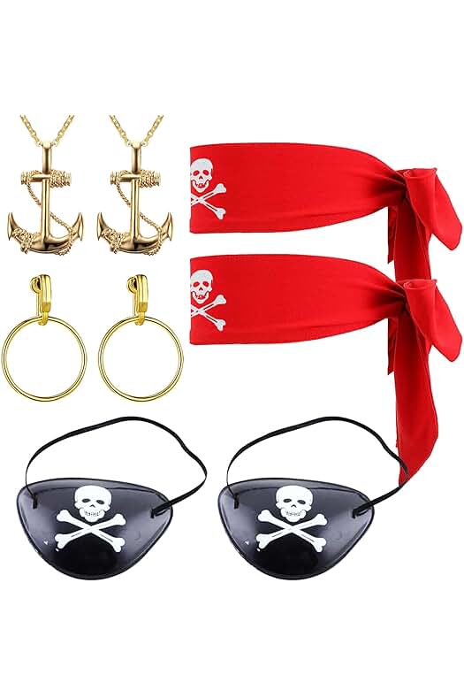Accesorios de Disfraz Pirata para Fiestas de Halloween y Carnaval - Juego de 8 Piezas.