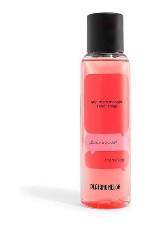 Aceite de masaje besable de fresa Platanomelón: Una experiencia sensual y deliciosa para parejas.