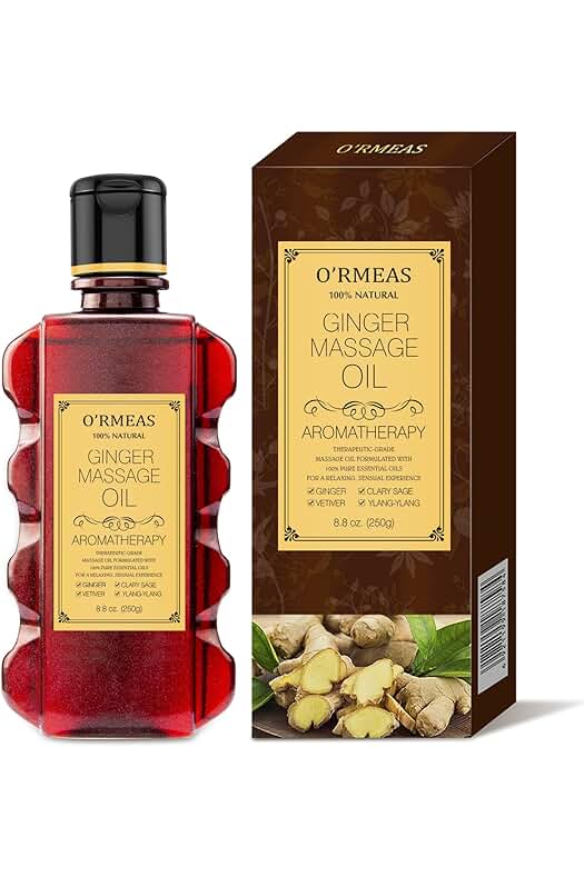 Aceite de masaje relajante y terapéutico con jengibre para aliviar el dolor muscular y articular.