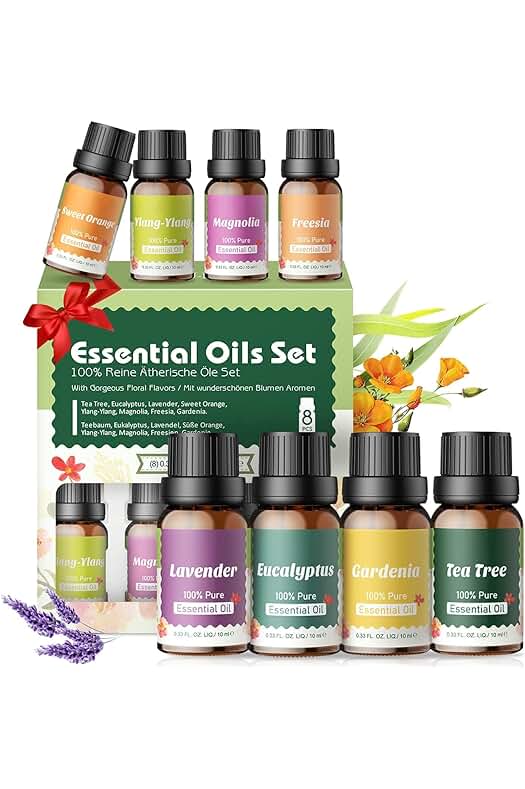 Aceites Esenciales Puros para Humidificador - Set de 8 Aceites Aromáticos Naturales para Aromaterapia.