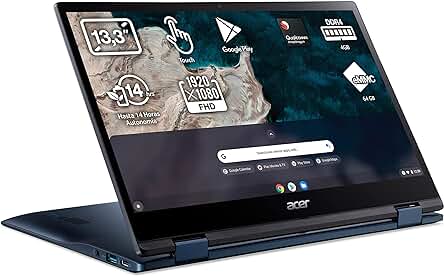 Acer Chromebook Spin 513 - Ordenador Portátil Táctil 2 en 1, Full HD IPS, Azul