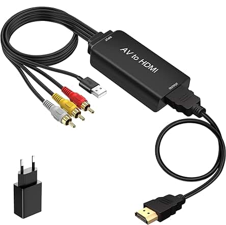 Adaptador de AV a HDMI con Cable, Convertidor de Video y Audio para PC TV Xbox