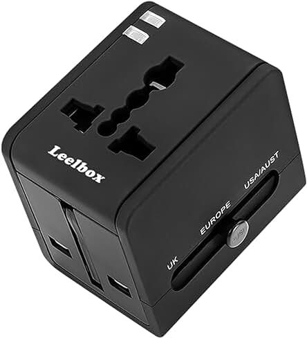 Adaptador de Viaje Internacional con 2 USB para Enchufes Universales en 150 Países.