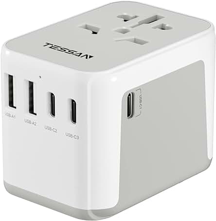 Adaptador de viaje TESSAN con carga USB para más de 224 países