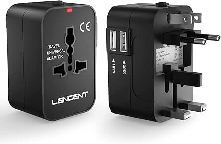 Adaptador de Viaje Universal con 2 Puertos USB, Compatible con más de 200 países.
