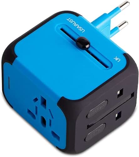 Adaptador de Viaje Universal con Dos Puertos USB para Enchufes en 150 Países.