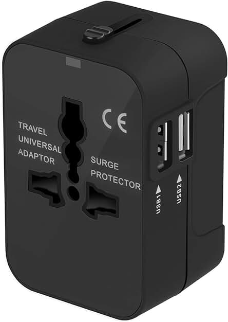 Adaptador de Viaje Universal con USB para 150 Países - Negro