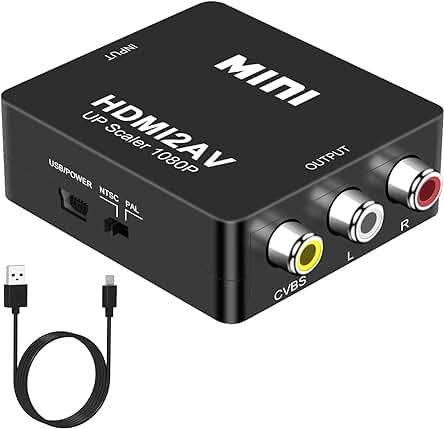 Adaptador HDMI a RCA: Convierte señales de video HDMI a AV con calidad 1080P.