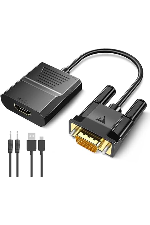 Adaptador VGA a HDMI: Convierte señal VGA a HDMI con audio para TV/Monitor.