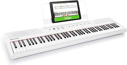 Alesis Recital Blanco - Teclado de piano digital con 88 teclas, altavoces y 5 voces.