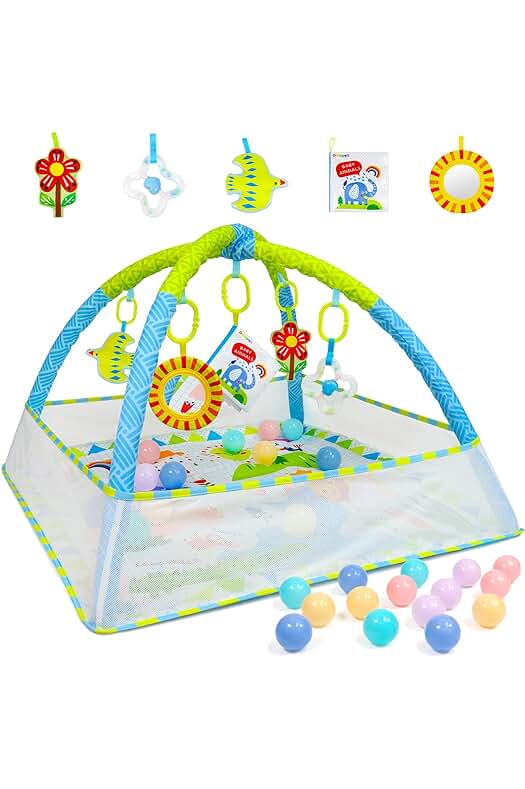 Alfombra de Juego para Bebés con Arco, Espejo y Libro de Tela