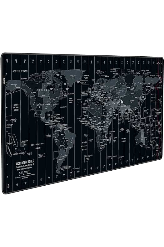 Alfombrilla de ratón gaming JIALONG XXL: diseño antideslizante, lavable y con mapa mundi en negro.