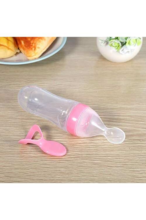 Alimentador de bebé de silicona con cuchara para facilitar la alimentación - 90ml (rosado)