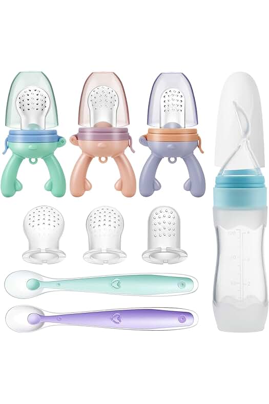Alimentador de Frutas Frescas para Bebés con Chupete Mordedor | Cuchara Dispensadora de Alimentos | Bolsas de Silicona Suave de Grado Alimenticio y sin BPA | Cucharas Suaves