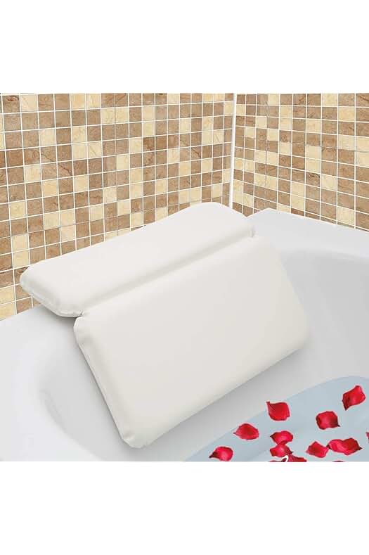 Almohada de baño con diseño ergonómico y ventosas antideslizantes para mayor comodidad y relajación.