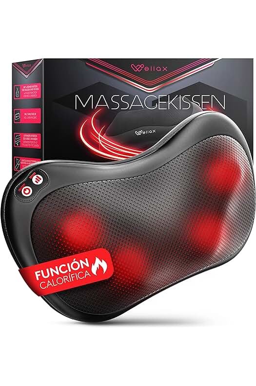 Almohada de masaje Shiatsu con función de calor y rotación, ideal para cuello y espalda.