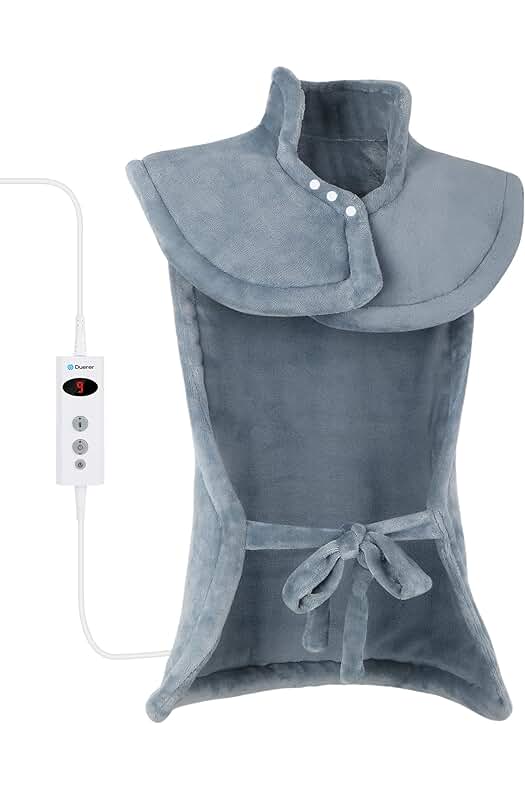 Almohadilla térmica eléctrica para espalda, hombros y cuello con tecnología de calentamiento rápido.