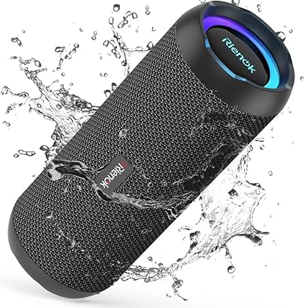 Altavoz Bluetooth 5.3 RIENOK: Sonido Estéreo Portátil, Impermeable IPX7, Bass, Micro SD AUX