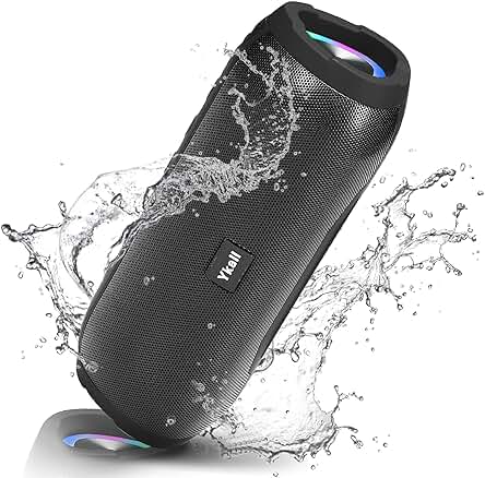 Altavoz Bluetooth resistente al agua con sonido HD, 36 horas de reproducción y luces LED.