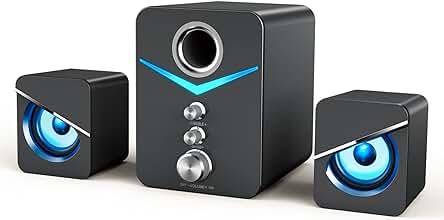 Altavoz de Ordenador con Subwoofer 2.1 y Luces LED para Escritorio, Ordenador portátil y Tablet