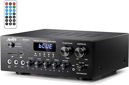 Amplificador de Audio Estéreo Moukey de 2.0 Canales con Bluetooth y 200W de Potencia.