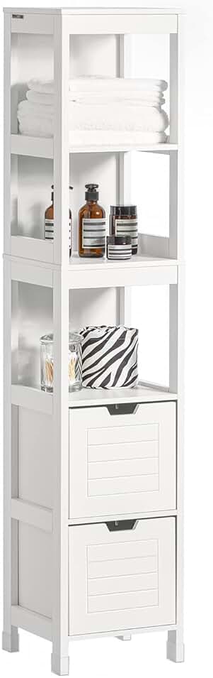 Armario de baño columna con 3 estantes y 2 cajones - SoBuy FRG126-W