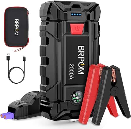 Arrancador de Baterias de Coches BRPOM, 2000A 21800mAh 12V - Carga Rápida y Garantía de 2 años.