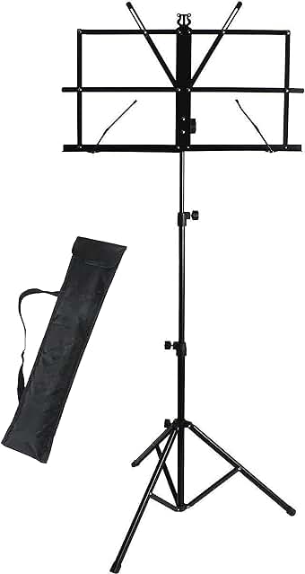 Atril plegable ligero con funda de transporte - Soporte portátil para partituras y notas musicales.