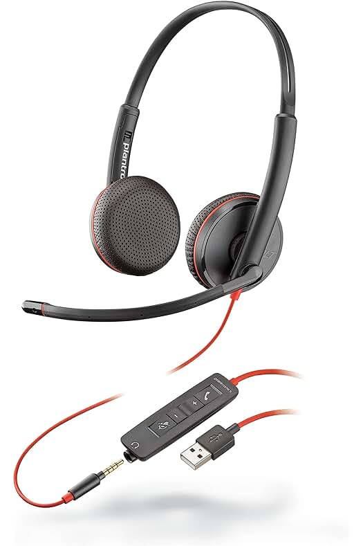 Auriculares estéreo USB-A con cancelación de ruido y brazo flexible para micrófono, color negro