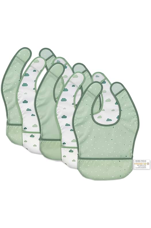 Baberos bebé impermeables lavables con Certificado Öko Tex Standar - Verde 5 Ud.