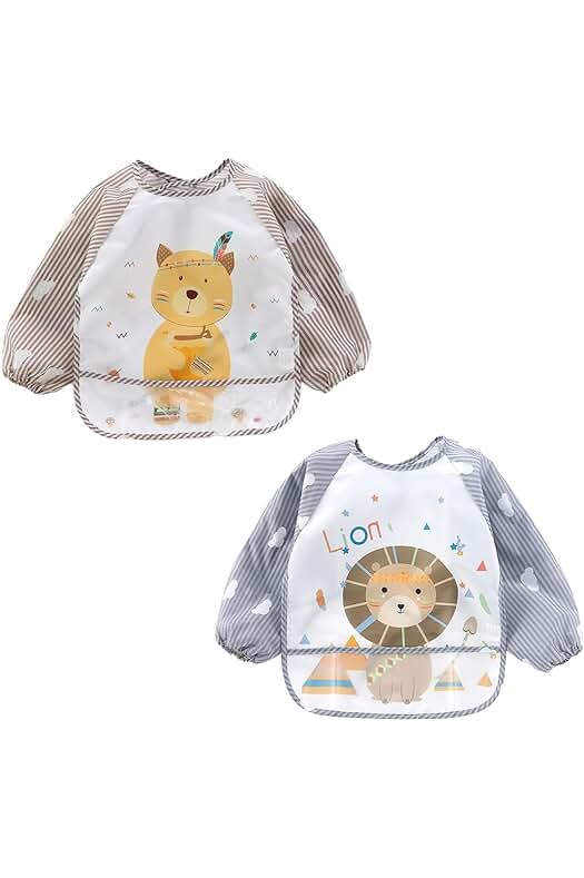Baberos impermeables para bebés, con mangas largas, lavables y resistentes al agua