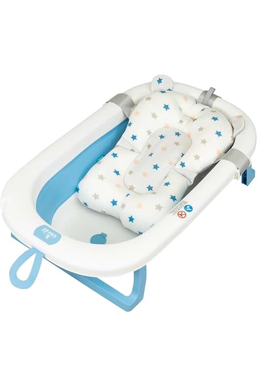 Bañera Bebé Plegable con Patas - Práctica, Cómoda y Portátil - Modelo Bathy Azul con Cojín