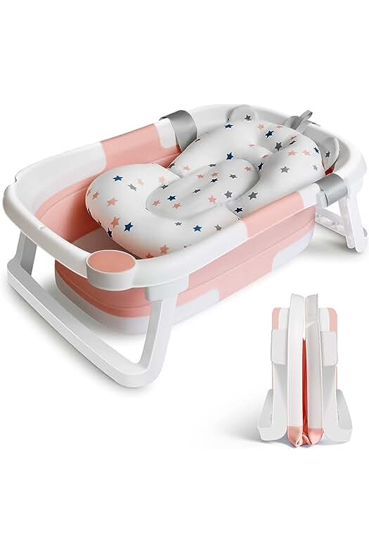 Bañera Plegable Bebé: Práctica y Compacta para Bañar a tu Pequeño en Cualquier Lugar | Rosa y Blanco