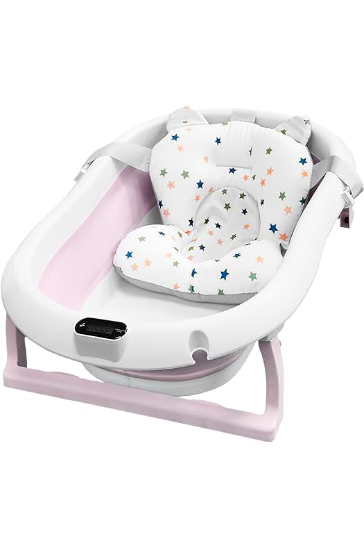 Bañera plegable para bebé con termómetro y cojín reductor - Compacta y antideslizante (Rosa)