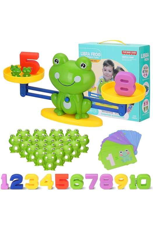Balanza Matemática de Rana para Niños, Juego de Equilibrio Animal con Tarjetas Numéricas.