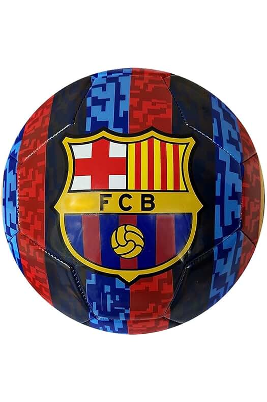 Balón de fútbol oficial del Barcelona con diseño de rayas verticales para adultos y niños.