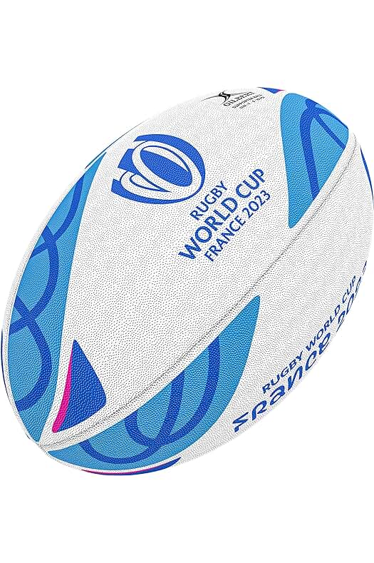 Balón de Rugby Gilbert RWC2023, Blanco Azul, Tamaño 5, para Adultos