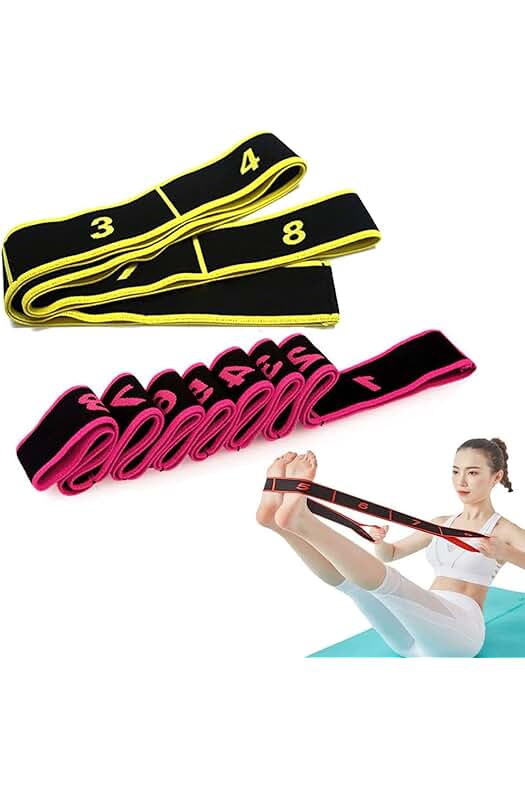 Banda de ejercicio elástica para fitness, baile y gimnasia en rosa y amarillo.