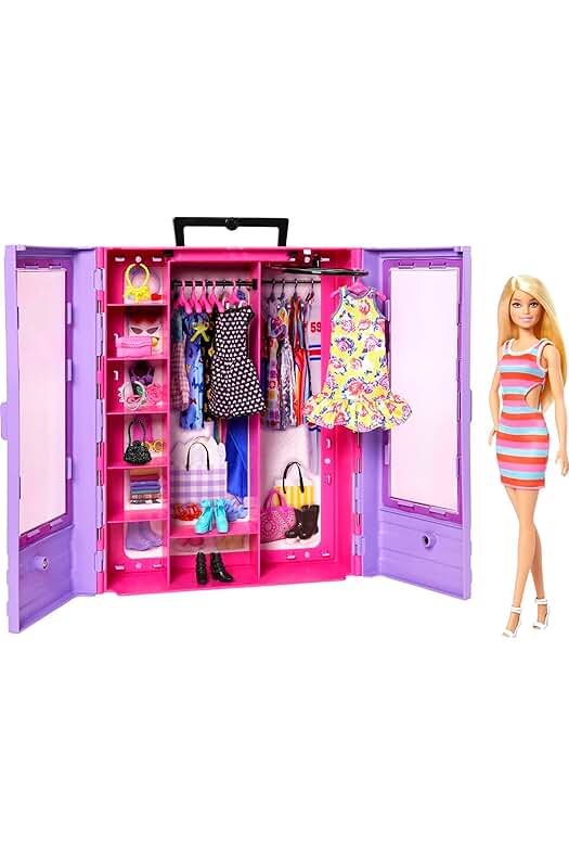 Barbie Fashionista Armario portátil: Organiza y lleva tus looks favoritos donde quieras (Mattel HJL66)