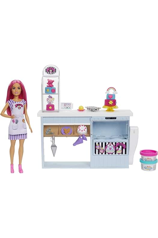 Barbie Pastelería Muñeca: Juego de fantasía con tienda y accesorios de plastilina para niños.