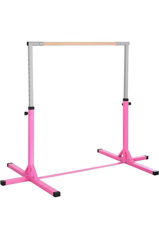 Barra de Gimnasia Ajustable para Niñas de +3 Años - HOMCOM, Rosa, Carga 75 kg