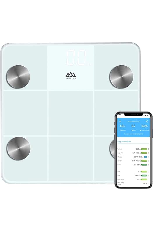 Bascula de Baño Digital Inteligente con Bluetooth y Monitores de Composición Corporal