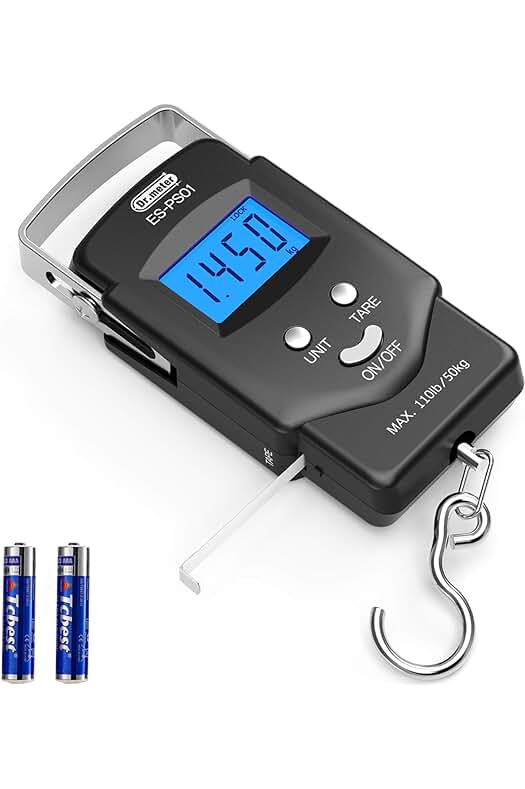Bascula de pesca digital, Dr.meter, 110 libras / 50kg, pantalla LCD retroiluminada y cinta métrica