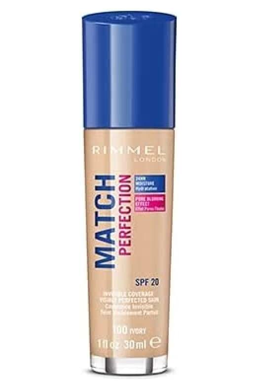 Base de maquillaje Match Perfection de Rimmel London - Tonos disponibles y cobertura perfecta.