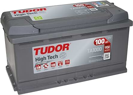 Batería de coche Tudor TA1000 de alta tecnología, 100Ah 900A, ideal para automóviles de turismo.