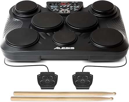 Batería electrónica Alesis CompactKit 7 - 7 pads, 265 sonidos, salida USB-MIDI. ¡Incluye pedales y baquetas!