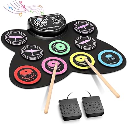 Batería electrónica para niños y principiantes con 9 almohadillas y altavoz estéreo incorporado.